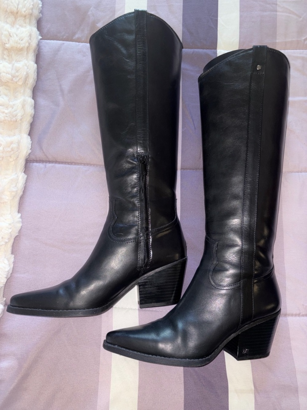 Women’s Black Leather Sam Edelman Wyatt Boots - Size 9 - Picture 6 of 11